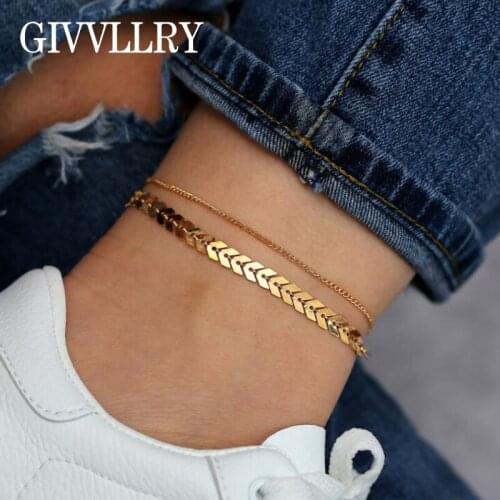 Bohemian 2 Layered Gold Chain Anklets Set Vintage Fashion Barefoot Sandals Ankle Bracelets for Women DIY Foot Jewelry Wholesale