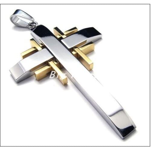 New Hot Fashion Style 316L Stainless Steel Silver Gold Color Cross Pendants Necklaces For Boy/Men,One Bead Chain For Free