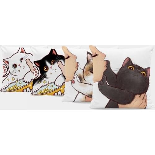 Cartoon Cute Cat Pillow Case Siamese Cat Kiss Square Printing Cushion Cover 45*45Cm Decorative Sofa Tabby Cat Velvet Pillowcase