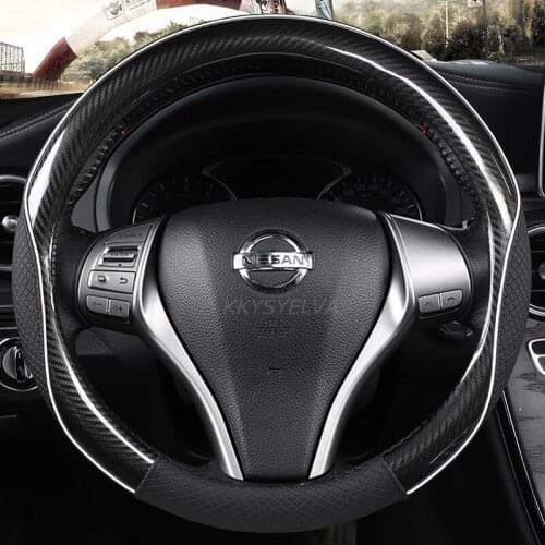 38CM Leather Steering Wheel Cover for Nissan Qashqai Juke Primera Versa Almera Terrano Kicks March Murano 350z Terrano NV200