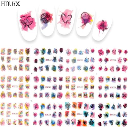 HNUIX 12 Designs 1 sets water mixed mixed Animal catcher tips gradient sticker nail slider manicure diy decor tools