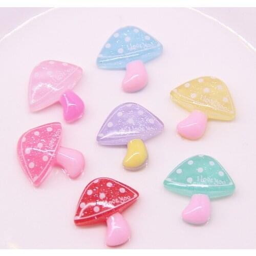 20Pcs Transparent Glitter Resin Mushroom Flatback Cabochon DIY Hair Bows Accessories Flat back Resin Cabochons Embellishments