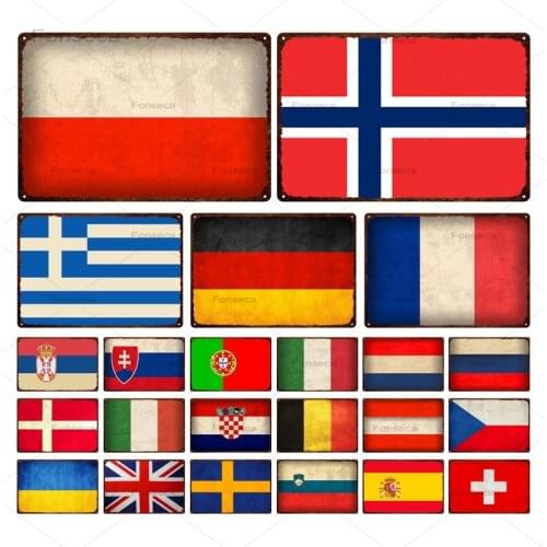 Country Flag Tin Sign Vintage Metal Sign Decorative Plaque Home Decoration Living Room Wall Artwork Pub Decor Iron Painting