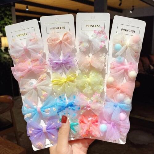5PCS Set Korean Princess Cute Sequin Mesh Lace Butterfly Children Hair Clip Girls Bow Hairpin Fashion Hair Accessories