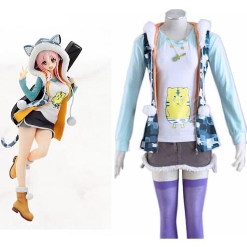 Japanese Anime Super Sonico Clothing costume cat ears hoodie ( jacket tshirt skrit)set