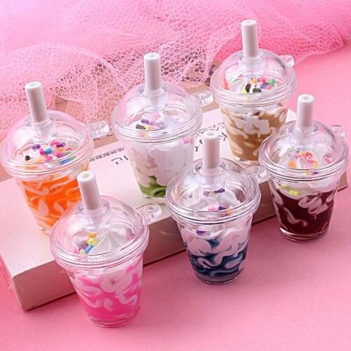 Creative new milk tea cream cup key chain bag pendant car key chain Trinket bag hanging factory