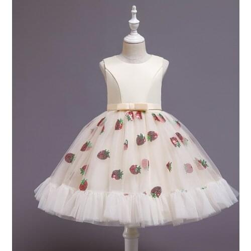 Summer Sleeveless Girls Princess Dress Strawberry Sequins Wedding Birthday Party Kids Dresses For Girls Childrens Costume