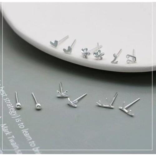 2pcs Fashion Different Shapes 925 Sterling Silver Earrings Stud Ear Posts Anti Allergy Pure Silver Earring