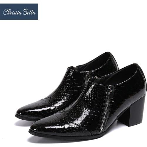 Christia Bella Mens Dress Shoes Fashion High Heels Leather Wedding Shoes Plus Size Mens Formal Business Oxford Shoes for Work