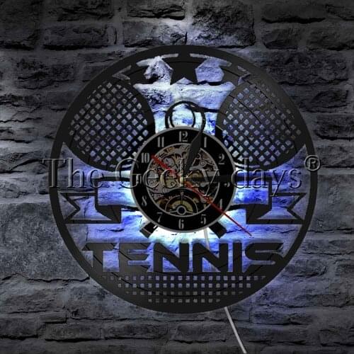 Tennis Rackets Crossed LED Wall Lighting Vinyl Record Wall Clock Racket Court Ball Tournament Modern Wall Lamp