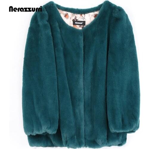 Nerazzurri Spring Autumn Cropped Top Thin Light Faux Fur Jackets for Women 2021 Korean Fashion Plus Size Kawaii Clothes 6xl 7xl