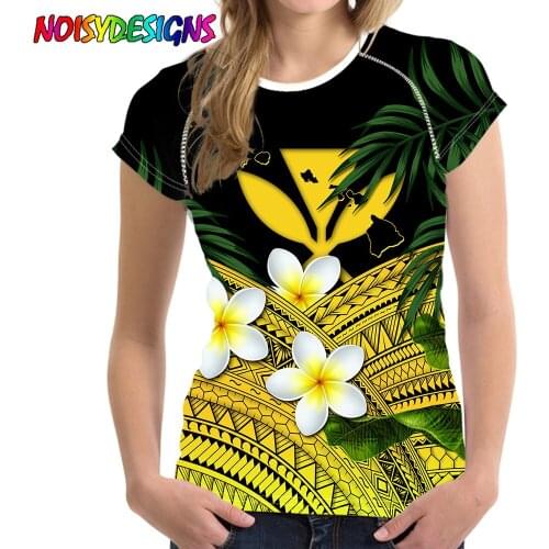 NOISYDESIGNS 2021 Summer Short Sleeve T Shirts Women Polynesian Plumeria Prints T-shirt O Neck Tee Female Casual Loose T Shirt