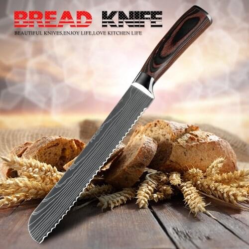 XITUO 8inch Bread Knife Chef Slicing Knives Laser Damascus Stainless Steel Kitchen Tool Serrated Blade Bread Cheese Cake Cleaver