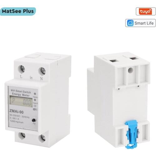 Tuya Smart Life WiFi Intelligent Energy Meter Single Phase Din Rail Power Consumption Kwh Wattmeter Support Alexa Google Home