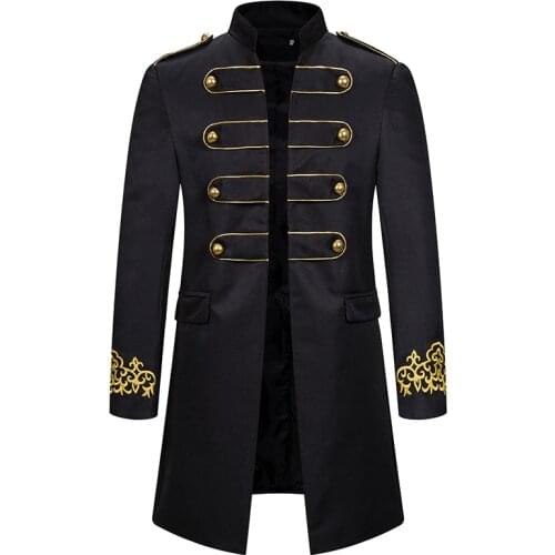 Mens Black Embroidery Suit Jacket Steampunk Vintage Tailcoat Jacket Men Gothic Victorian Uniform Coat Prom Stage Costume Homme