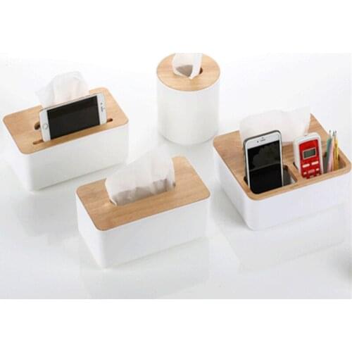 Plastic + wood paper tissue box napkin holder towel storage Table Sundries remote control Container makeup Organizer