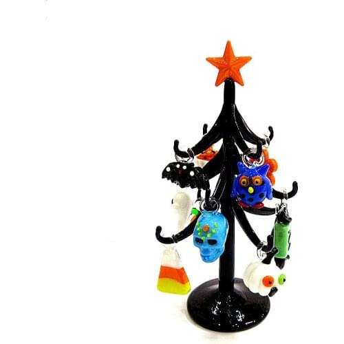 Sold in sets Black glass tree Halloween decor pumpkin cat bat skull ghost Corn Candy owl spider flower evil eye cake accessories