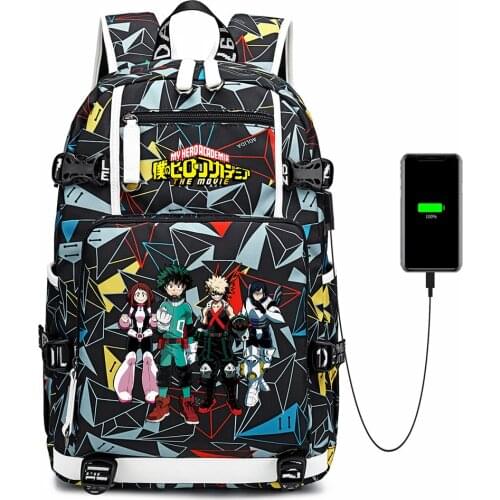 Anime My Hero Academia Backpack USB Charging School Bag Mochila Casual Teenger Oxford Shoulder Travel Bag Laptop Bag Rucksack