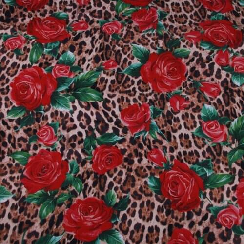 Leopard and Rose Print Soft Polyester Cady Fabric for Woman Spring Summer Autumn Cady Godet Dress Skirt Shirt Sewing DIY-AF972