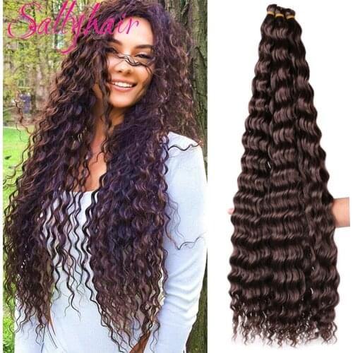 Sallyhair Deep Wave Crochet Hair Pink Brown Ocean Wave 32 Inch Afro Curls Synthetic Light Weight Ombre Braiding Hair Extensions