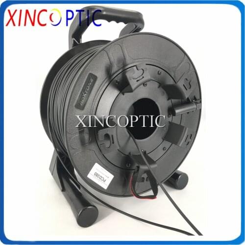 SM,8C,G657A1,TPU/LSZH 5.0mm Armored Black Cable,2 PDLC/UPC(4cores)-2 PDLC/UPC(4C)-LC UPC Fiber Patch Cord,300M With PCD380 Reel