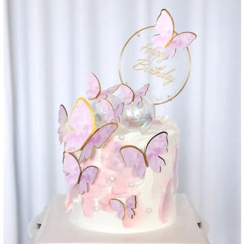 10Pcs Happy Birthday Cake Topper Cake Decorating Handmade Painted Butterfly Cake Topper for Wedding Birthday Baby Shower Party