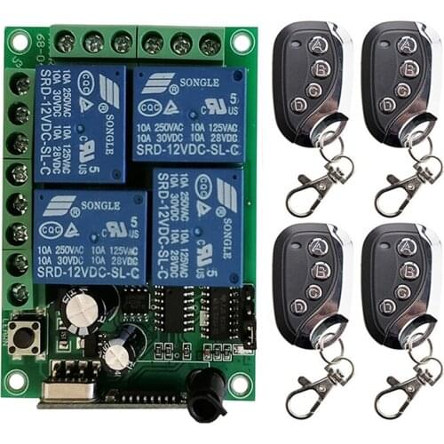 433MHz Universal Wireless Remote Control DC 12V 24V 4CH Relay Receiver Module RF Switch 4 Button Remote Control Gate Garage