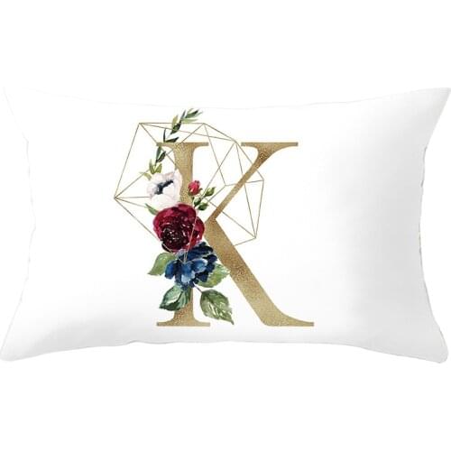 1 Pcs Golden Letter Decorative Pillow Cushion Cover Red Rose English Polyester Simple Flower Case Home Decoration 30x50cm
