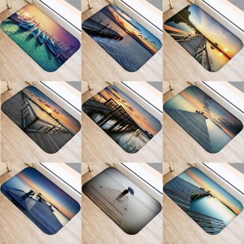 1 Pcs Beach Printed Floor Mats Sunset Door Mat Kitchen Carpet Anti Slip Washable Rugs for Kitchen Absorbent Doormat