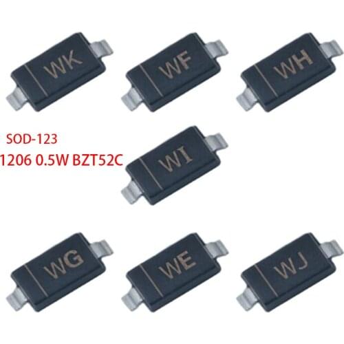 100pcs SOD-123 Zener Diode 1206 0.5W BZT52C 2V 2.4V 2.7V 3V 3.3V 3.6V 3.9V 4.3V 4.7V 5.1V 5.6V 6.2V 6.8V 7.5V 8.2V 9.1V 10V