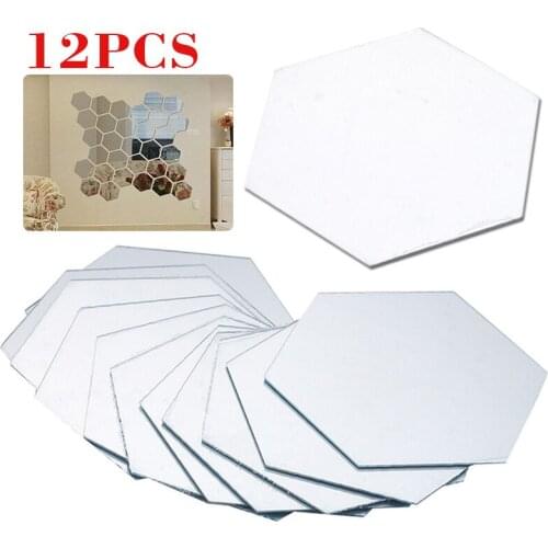 12Pcs 3D Acrylic Mirror Wall Stickers DIY Hexagon Art Wall Decor Stickers Mirrored Sticker Living Room Home Decor