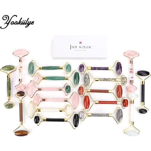 16 Kinds Jade Roller Facial Massager Double Heads Natural Quartz Jade Stone for Face-lift Slimming Anti-Aging Body Relax Withbox