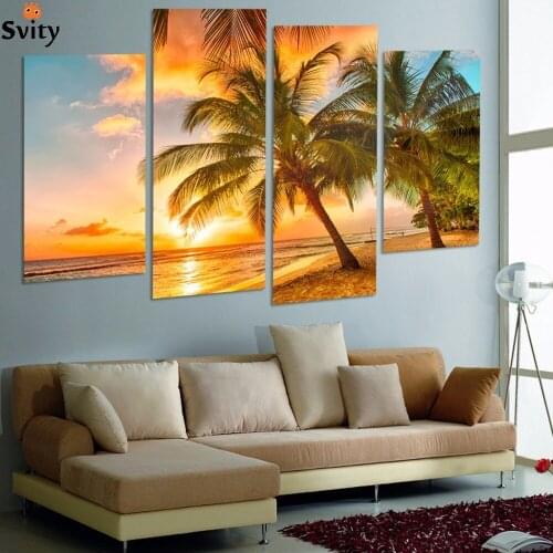 4Piece Sunset Seascape Inclued Coco Beach Modern H Wall Art HD Picture Canvas Print Painting For Living Room Decor Unframed