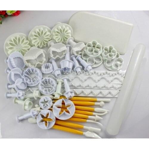 47Pcs Plastic Cutter Cake Decorating Icing Plunger Gift Fondant Rolling Pin DIY Sugarcraft Cutter Mould Sets 01109