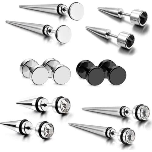 6 Pair/set Fashion Stud Earrings Stainless Steel Taper Ear Plugs Piercing Earring for Men and Women E56A