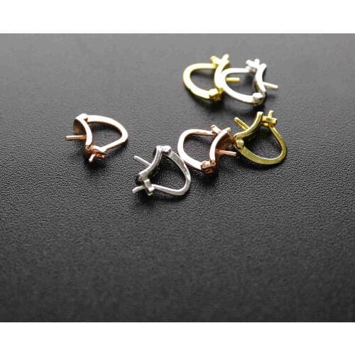 8-10MM Round Half Drilled Beads Settings Rose Gold Solid 925 Sterling Silver Hooks Earrings DIY Supplies 1706030