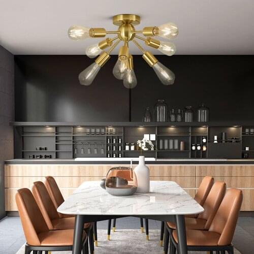 American Vintage Ceiling light Industrial wind plating Lamp body 8Heads Golden Black AC110v 220v living room Ceiling lights