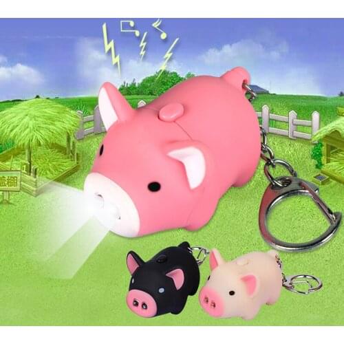 FREE SHIPPING BY DHL 200pcs/lot 2015 Plastic LED Lovely Pig Shaped Keychains with Sound Novelty Children Toy Keyrings