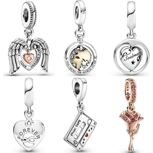 Forever & Always Soulmate Angel Wings The World To Me Pendant Beads 925 Sterling Silver Charm Fit Europe Bracelet Diy Jewelry