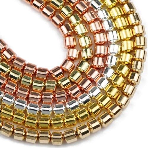 YHBZRET 5X5mm Cylinder Gold Silvers Hematite Natural Stone Round Spacer Loose Beads For Jewelry Making Diy bracelets Findings