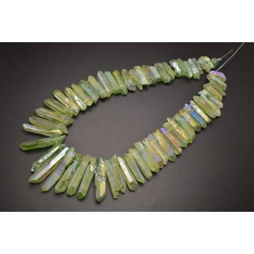 Apple Green Color Natural Rough Rock Crysta Point Stone Stick Loose Beads Fashion Jewelry making supplies