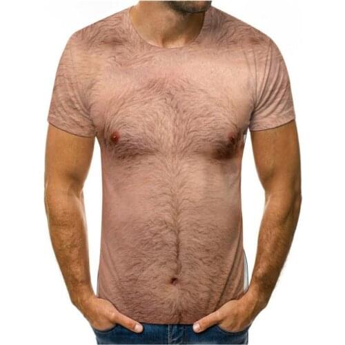 New Stylish Mens 3D Funny Printed Chest Hair Muscle Short Sleeve Summer T-Shirt Alternative Fake Two Harajuku Tops