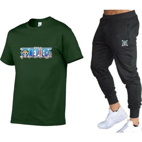 Summer Popular Printed Pure Cotton T-Shirt + Sports Pants Set High Quality Pure Cotton T-Shirt Sports Running Suit Casual Pants