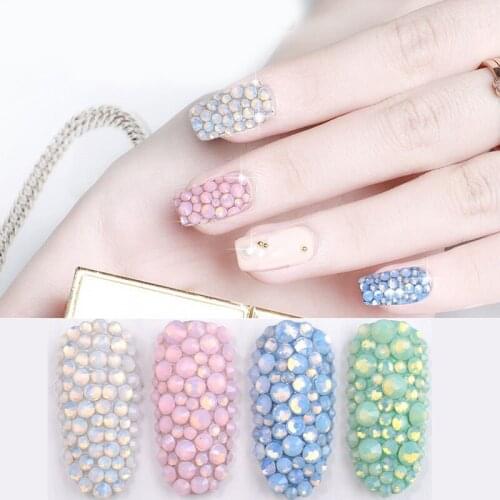 ICYCHEER Mix Size Opal Nail Art Flat Glass Rhinestone Manicure 3D Nail Decoration DIY