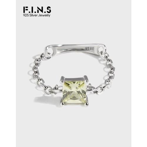 F.I.N.S Korean Fashion Genuine S925 Sterling Silver Ring Luxury Square Zircon Link Chain Thin Wedding Finger Ring Fine Accessory
