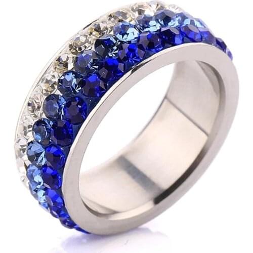 Mix 6/7/8/9# Free Shipping Wholesale Fashion Stainless Steel Crystal Rings Multicolor Crystal Jewelry