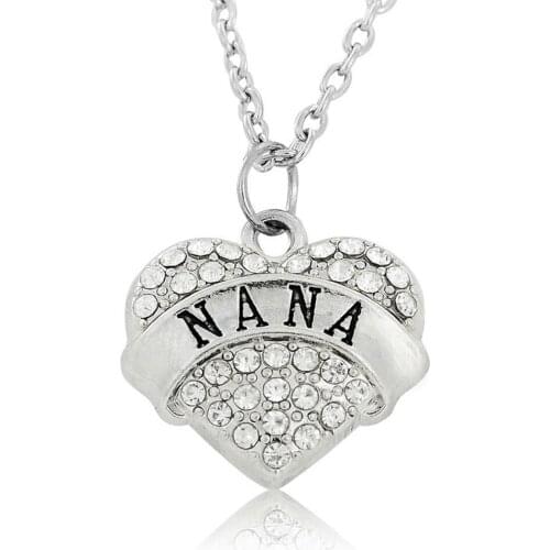 Fashion NANA Clear Crystal Heart Pendant Charm Chain Necklace Women Family Jewelry Nana Grandma Necklaces Grandmothers Gifts