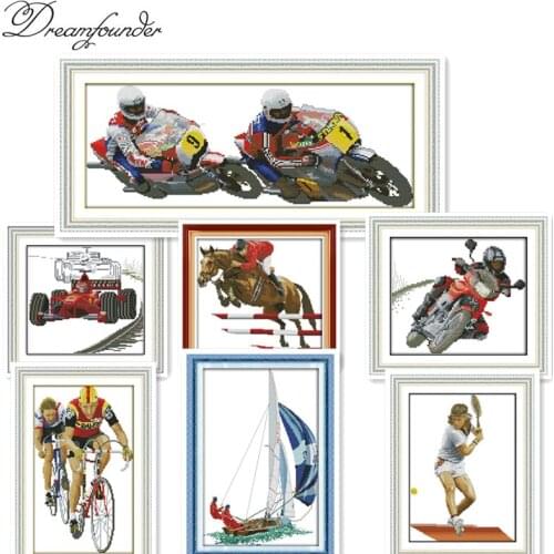 Racing cross stitch kit aida 14ct 11ct count printed canvas stitches embroidery DIY handmade needlework