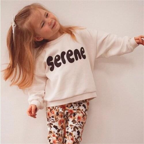 2Pcs Toddler Girls Spring Autumn Casual Outfits, Letter Print Long Sleeves O-Neck Pullover Sweatshirt + Floral Trousers, 6M-5Y