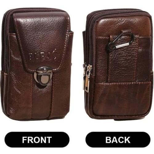 5.5" Phone Pouch Waist Belt Pack Real Leather Men Casual Design Small Waist Bag Cowhide Fashion Hook Bum Bag Cigarette Case